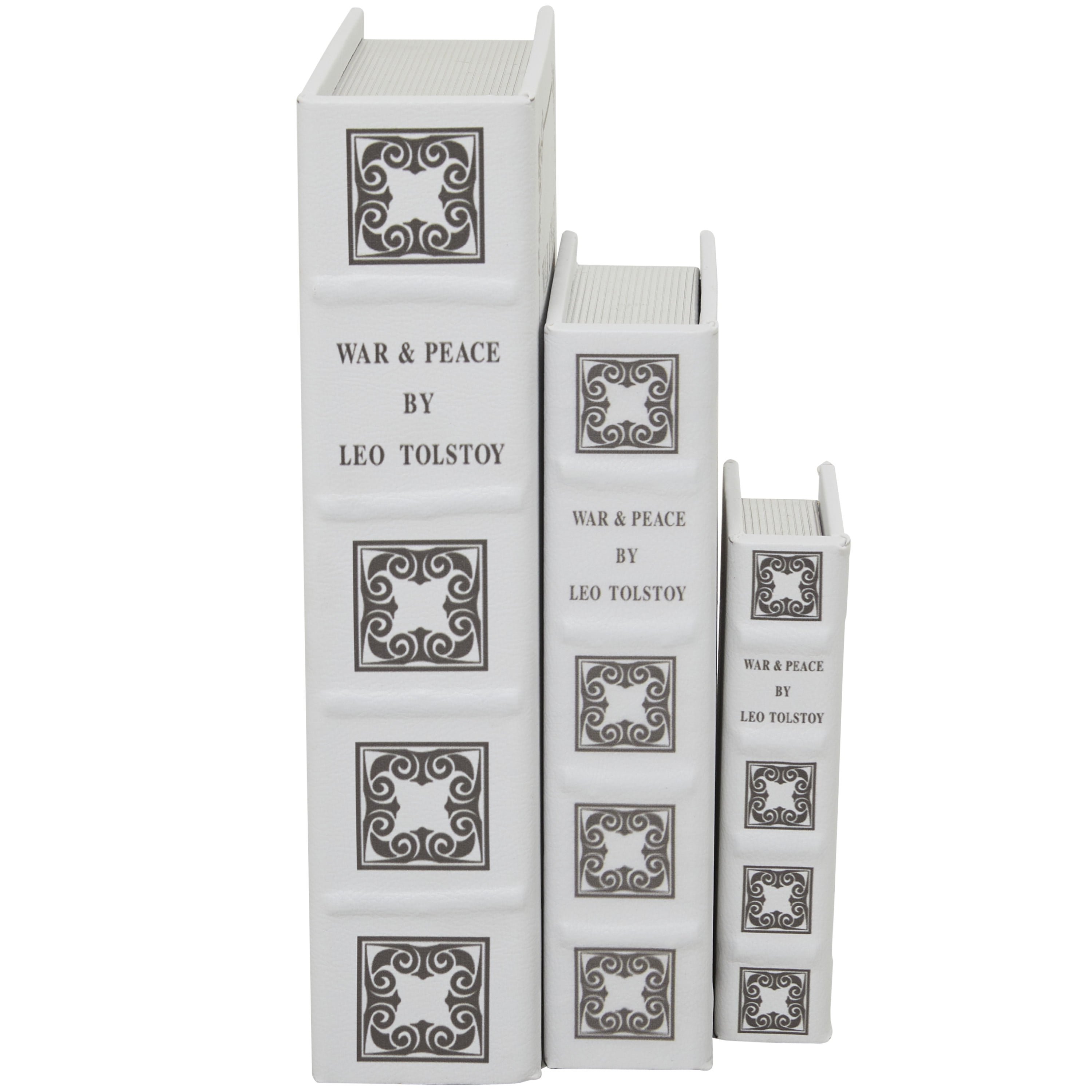 DecMode Faux Book Light Gray Faux Leather Decorative Box, 3 Count