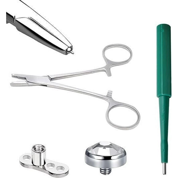 Luxe Modz Dermal Piercing Kits for All Piercings 14G Dermal Tops 4mm CZ Dermal Base 2mm Raise MicroDermal Anchor Tube Insertion Hemostat Forceps 6" Dermal Punch 2mm Surface Skin Piercing Jewelry
