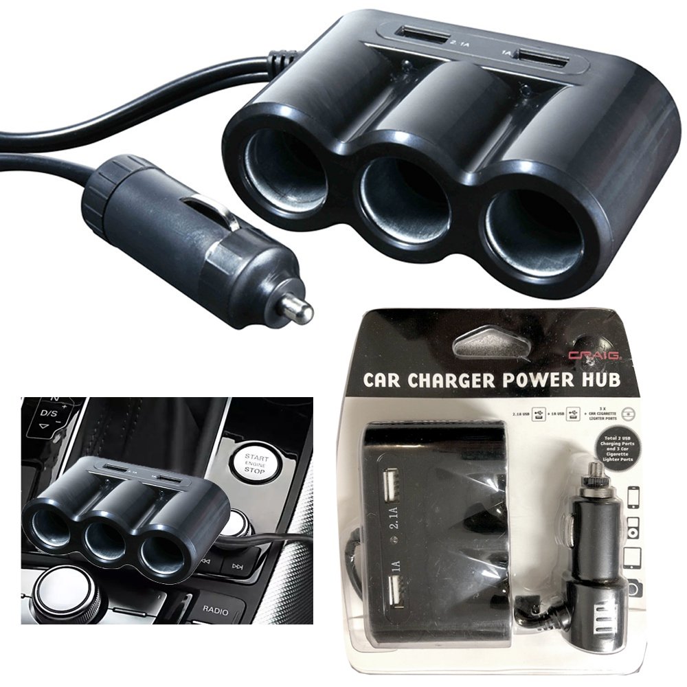1 Car Charger Power Hub Dual Charging USB Port Lighting Lighter Socket
