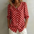 thumbnail image 2 of Womens Summer Tops Business Polka Dots Button Down Lapel Long Sleeve Satin Fashion Shirts for Women Red 4XL, 2 of 5