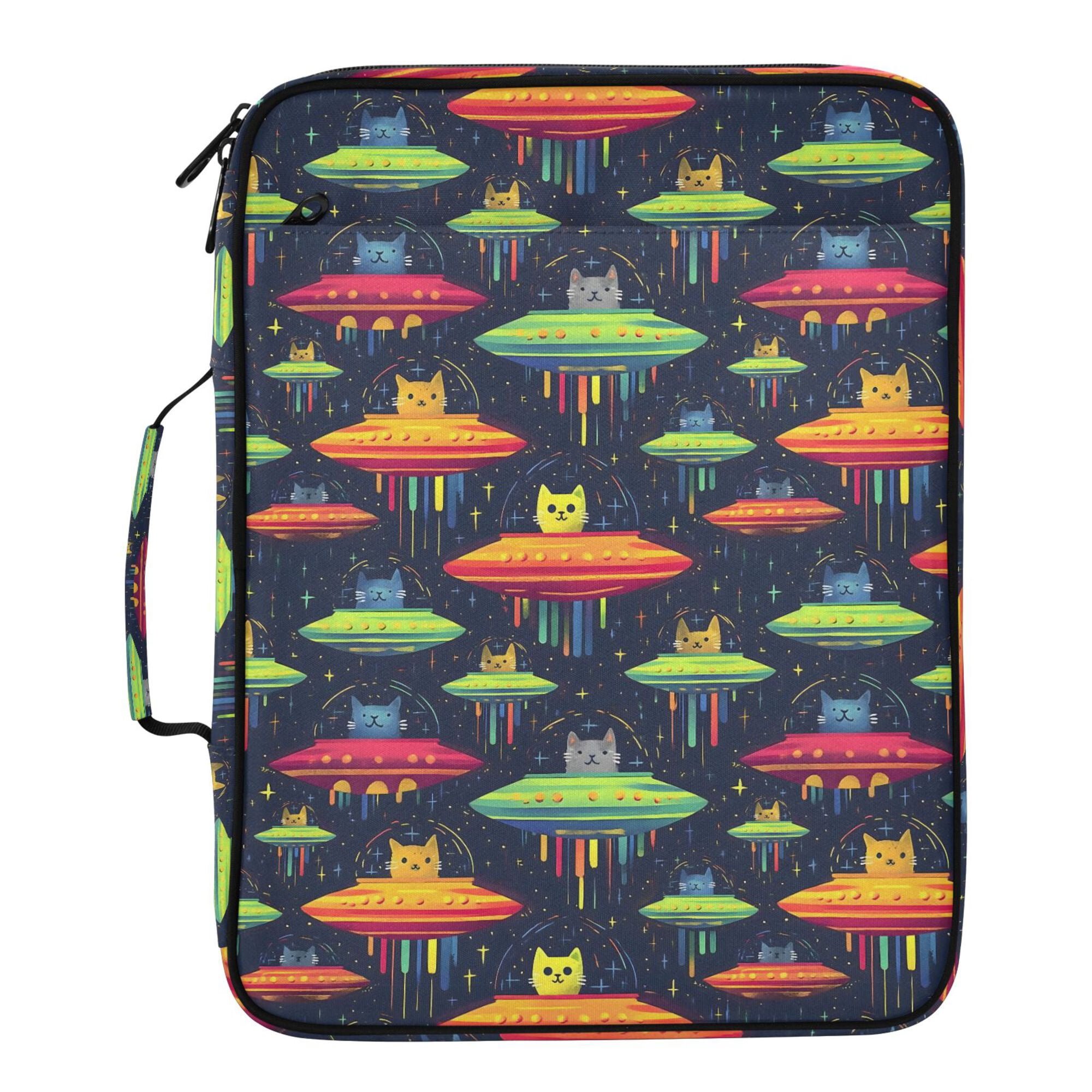 FORMRS Accordion File Folder A4 Size 7-Pocket Expanding Document Organizer Bag with 3 Ring Binder, Colorful Space Cat