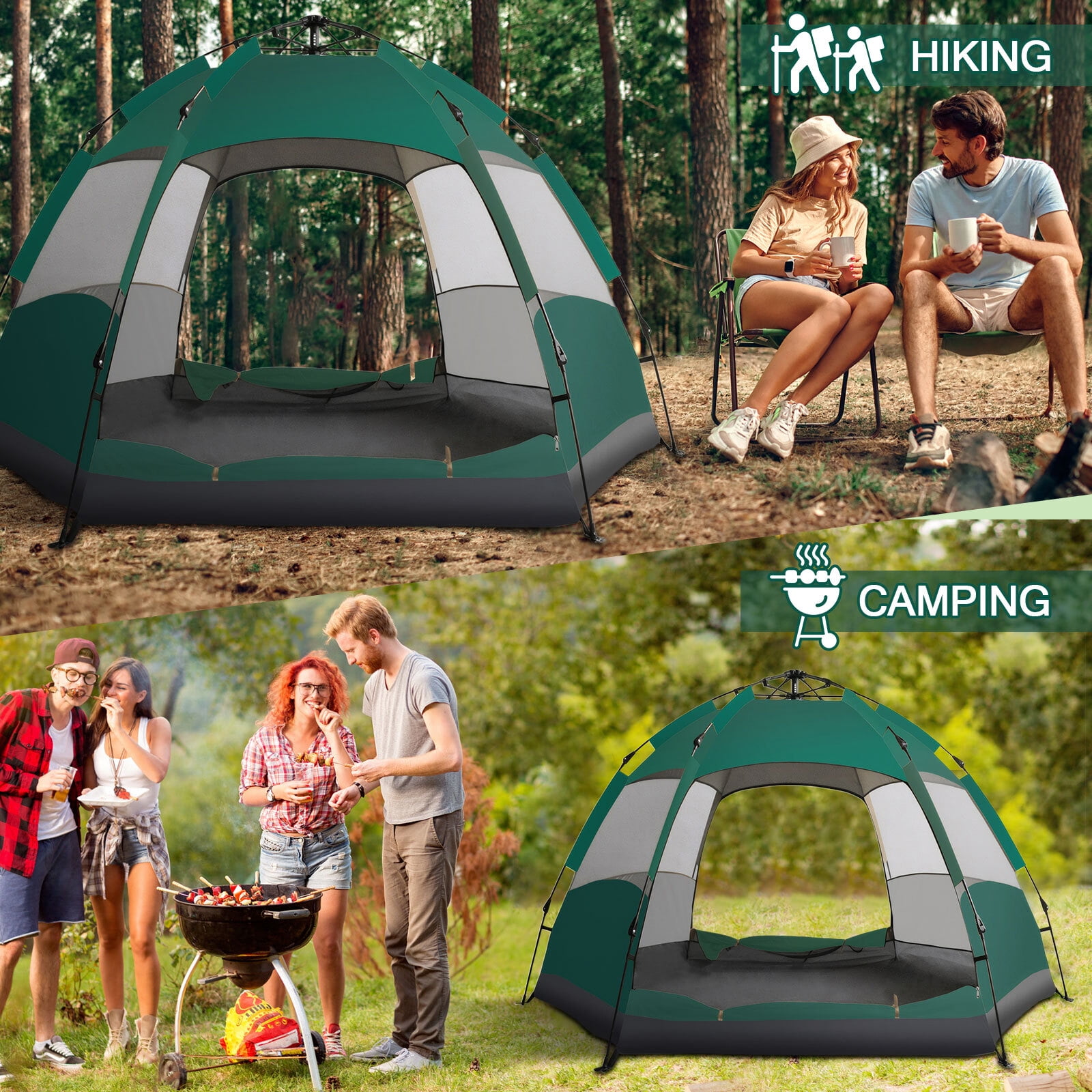 JIAN YA NA Instant Tent, Outdoor Camping Tent for 3-4 Person,  Automatic Pop Up Tent with Mosquito-proof Screens (Green)