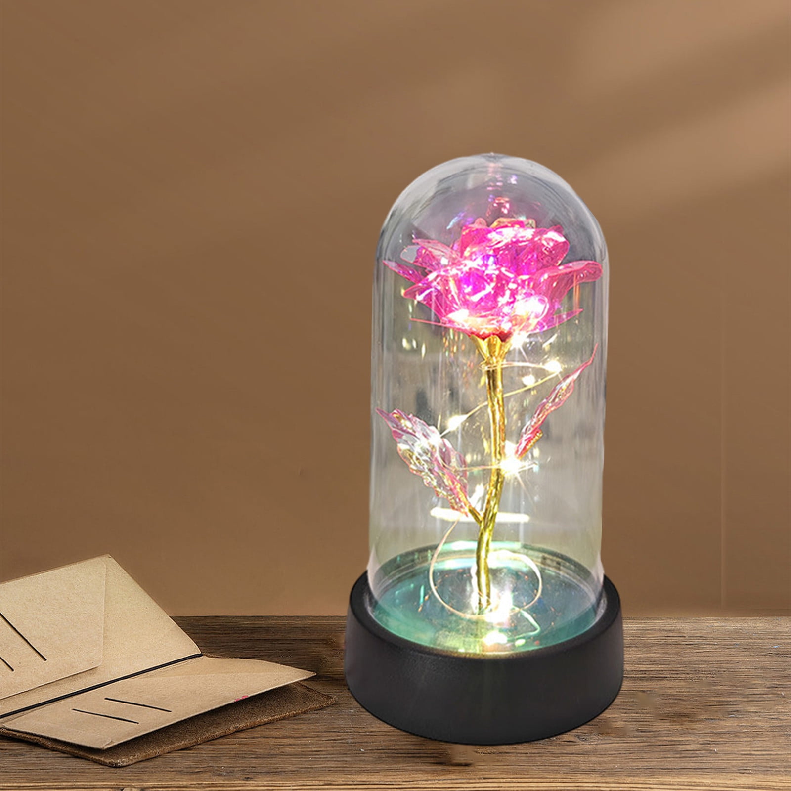 Glass Flower,Glass Rose,Light Up Rose In Glass Dome,Rosas Eternas,Light Up Flowers,Light Up Rose,Valentine's Day Artificial Flower Gifts,Rose Flower Gifts Ideas(Pink 6*3.5in)