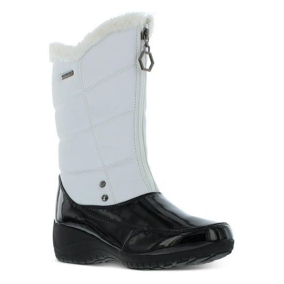 KHOMBU Womens Black 0.5" Platform Waterproof Asymmetrical Round Toe Wedge Zip-Up Snow Boots 6.5