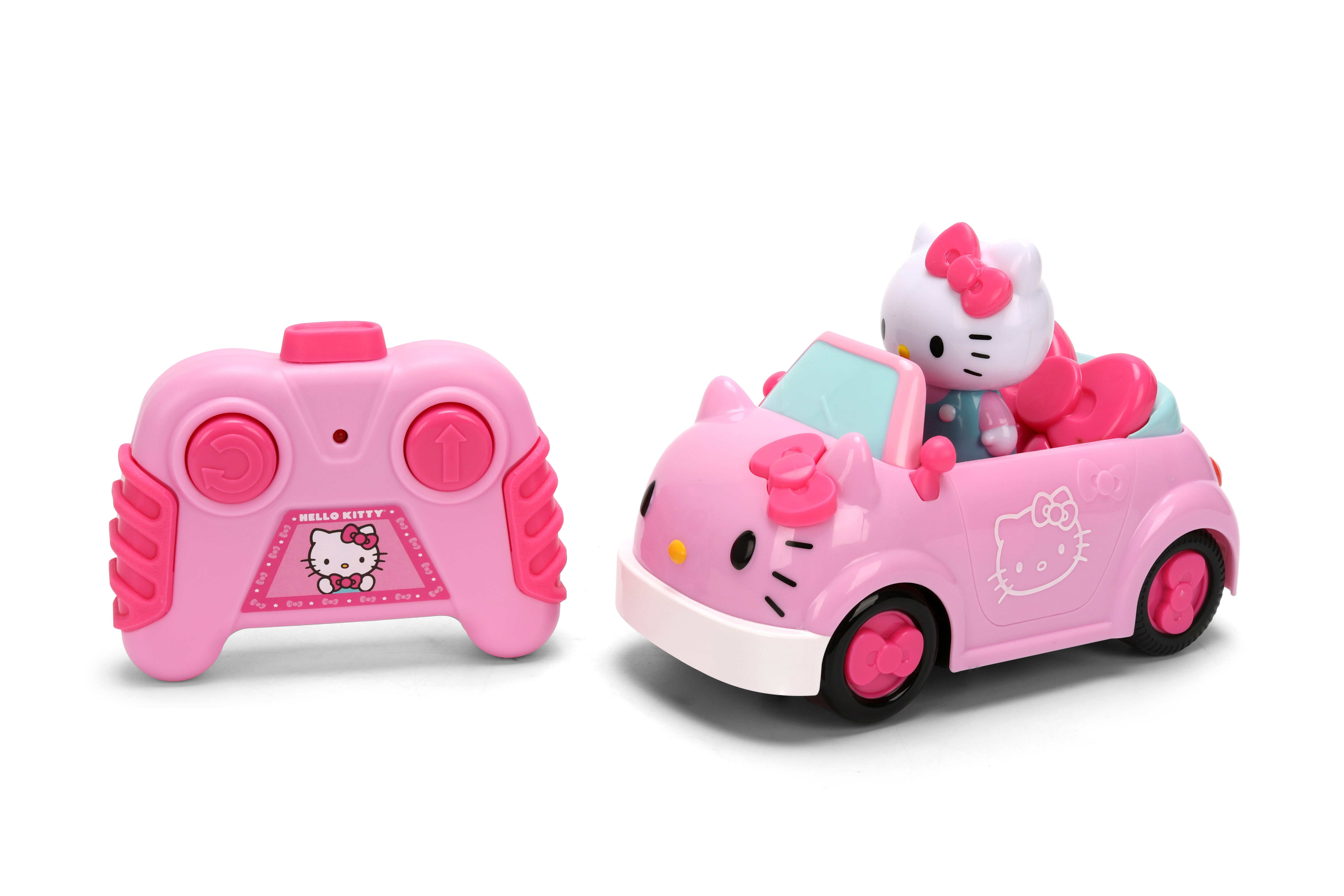 Hello Kitty RC Car 1:32 Scale Vehicle – Simple Function Remote Control Pink Convertible with Non-Removable Figure by Jada Toys