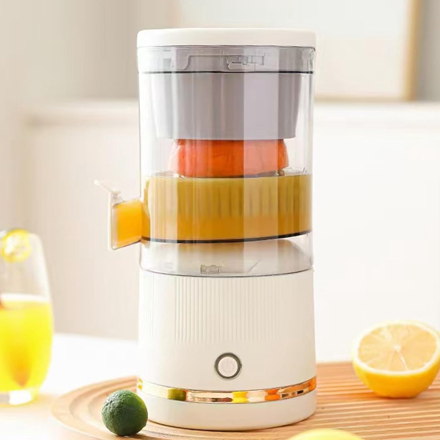 Wireless Electric Juicers, Fruit Press Machine with Juicing Head for Oranges Lemons KiwiFruit ,One-touch Operation Blade-free Design Easy to Clean Rechargeable for Kitchen Camping Travel (White)
