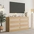 thumbnail image 6 of Rattan Dresser for Bedroom, Modern 6 Drawer Double Dresser with Anti-Tip Kit, Wood Storage Wide Chest of Drawers for Bedroom, Living Room, Hallway, Natural, 6 of 7