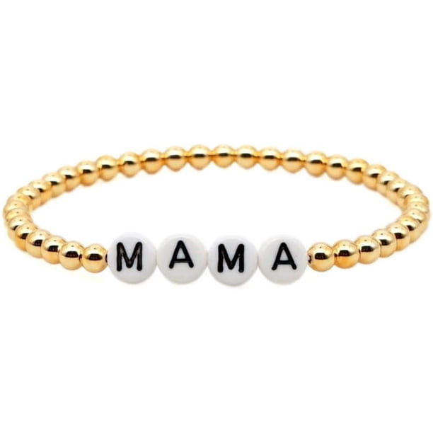 Pulsera con cuentas de bola de oro Latón Mamá Carta de amor Pulsera envolvente Boho Hecho a mano Pulsera con dijes de cuentas Joyería de amistad para mujer de verano Pulsera apilable elástica para mu