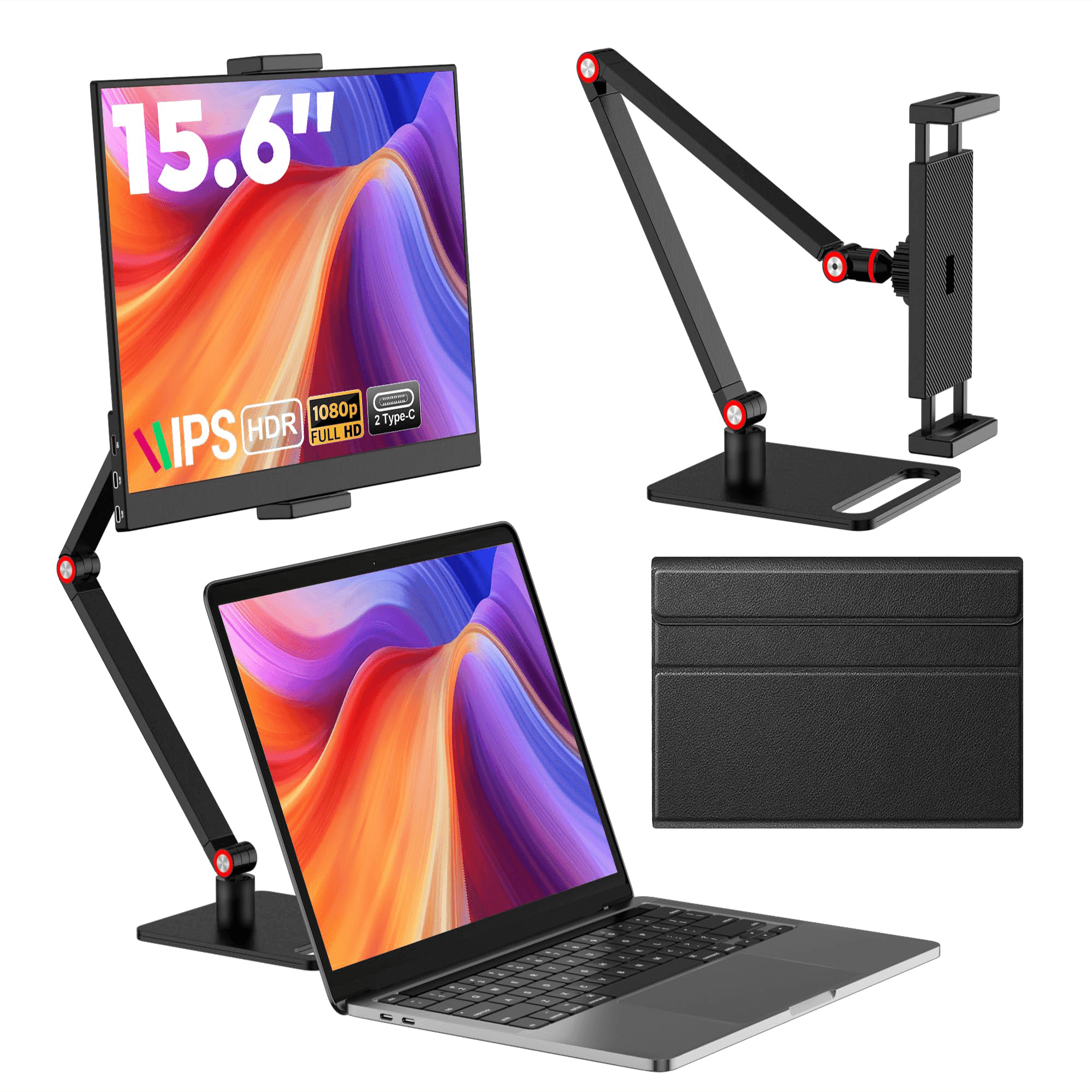 Portable Monitor Laptop Screen for Gaming Travel 15.6",FHD HDR IPS USB-C HDMI Second Display w/Stand,Plug and Play for PC Mac Phone Switch PS5 Xbox