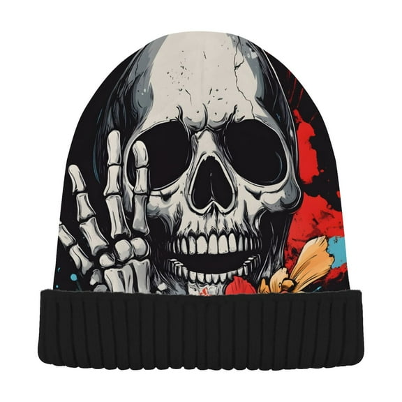 joogoo Funny Skull Beanie Hats Men Women Cuffed Skull Cap Winter Warm Knit Thick Beanies