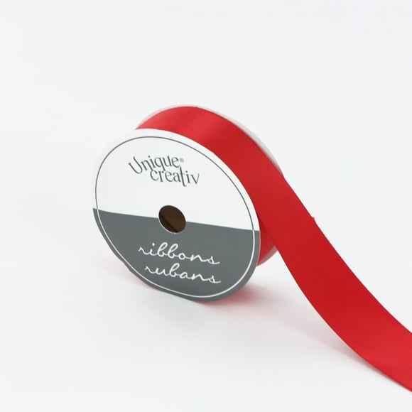 UNIQUE CREATIV, Ribbon, Double Face Satin, rouge, 100 % polyester, 23 mm (0.91 in) × 1.68 m (5.5 ft) (⅞" × 6 yd), 23 mm (0.91 in), 5.49 m (18 ft)