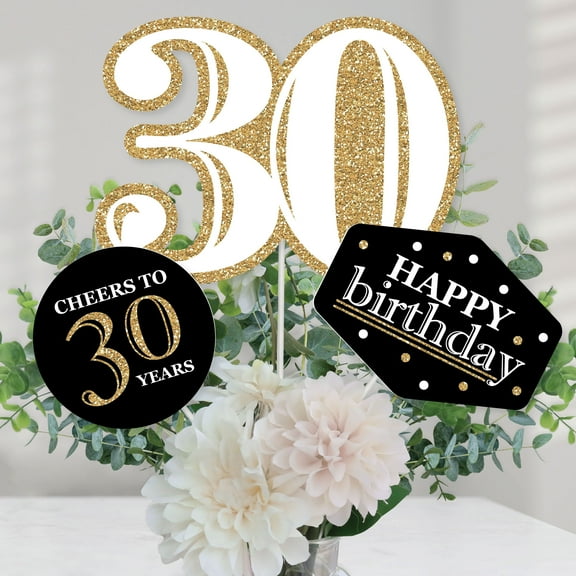 Big Dot of Happiness Adult 30th Birthday - Gold - Birthday Party Centerpiece Sticks - Table Toppers - Set of 15
