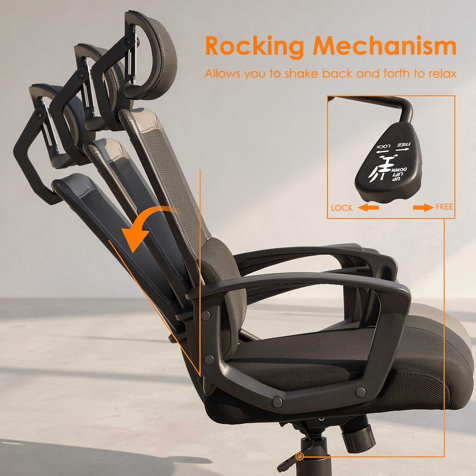 Furnibear Mesh Office Chair High Back Ergonomic Swivel Desk Chair with Adjustable Headrest Lumbar Support Computer Chair for Home Office, Black