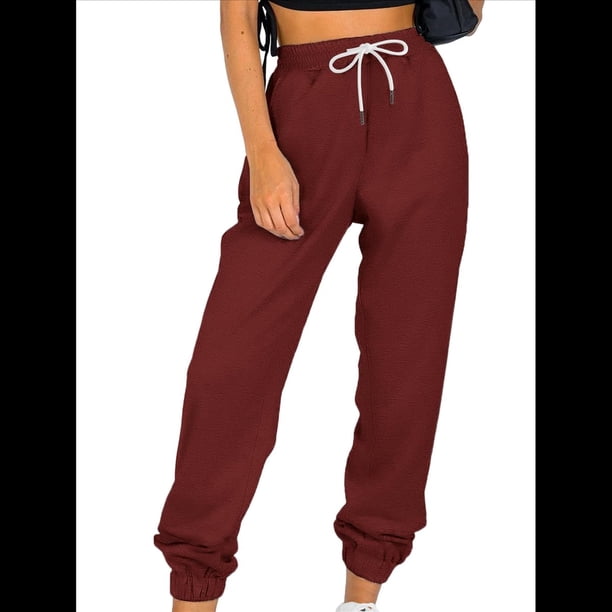 Pantalones Deportivos Holgados para Mujer, de Otoño, para Entrenamiento, de Cintura Alta, Cómodos y Deportivos. Vino Tinto M