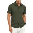 thumbnail image 2 of Swanpen Men's Linen Shirts Short Sleeve Casual Shirts Button Down Shirt for Men Beach Summer Wedding Shirt,Army Green, 2 of 4