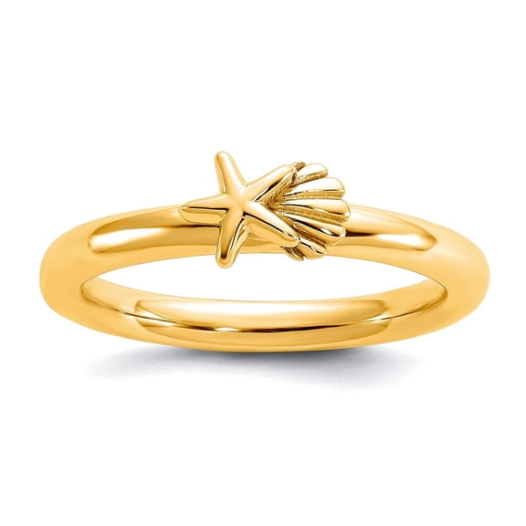 2.5mm 925 Sterling Silver Stackable Gold Plated Starfish Shell Ring Size 8 Stackable Ring for Women
