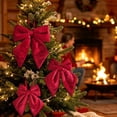 thumbnail image 4 of Red Christmas Bows Outdoor Decorations, Large Christmas Tree Topper Bow, Pre-Tied Velvet Fabric Wreath Bow Hanging Ribbon Bow for Xmas Home Front Door Party Holiday Decor, 4 of 7