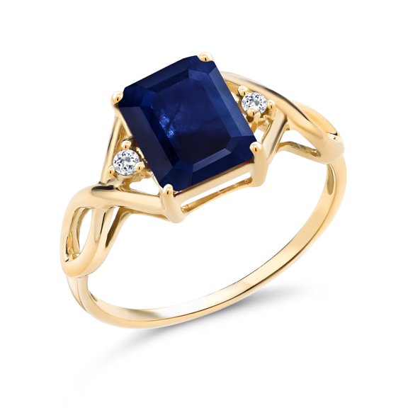 Gem Stone King 2.49 Ct Octagon Blue Sapphire White Topaz 18K Yellow Gold Plated Silver Ring (Size 6)