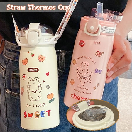 

350/500ml Stainless Steel Water Bottle with Straw Portable Insulated Cup