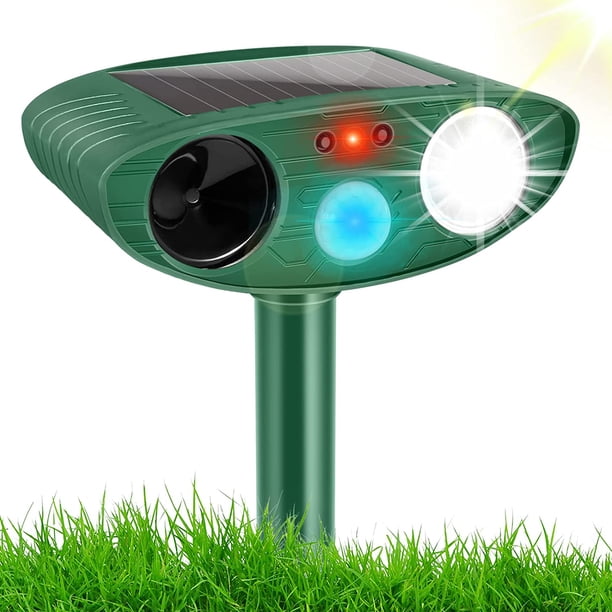 Ahuyentador de pájaros, ahuyentador de gatos verde, ahuyentador de animales con energía solar, ahuyentador ultrasónico, ahuyentador exterior impermeable con sensor de movimiento y luz intermitente para perros de granja, pájaros, zorros. oso de fresa Electrónica