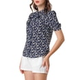 thumbnail image 4 of INSPIRE CHIC Women's Stand Collar Bow Tie Floral Short Sleeve Work Shirt Blue L, 4 of 6