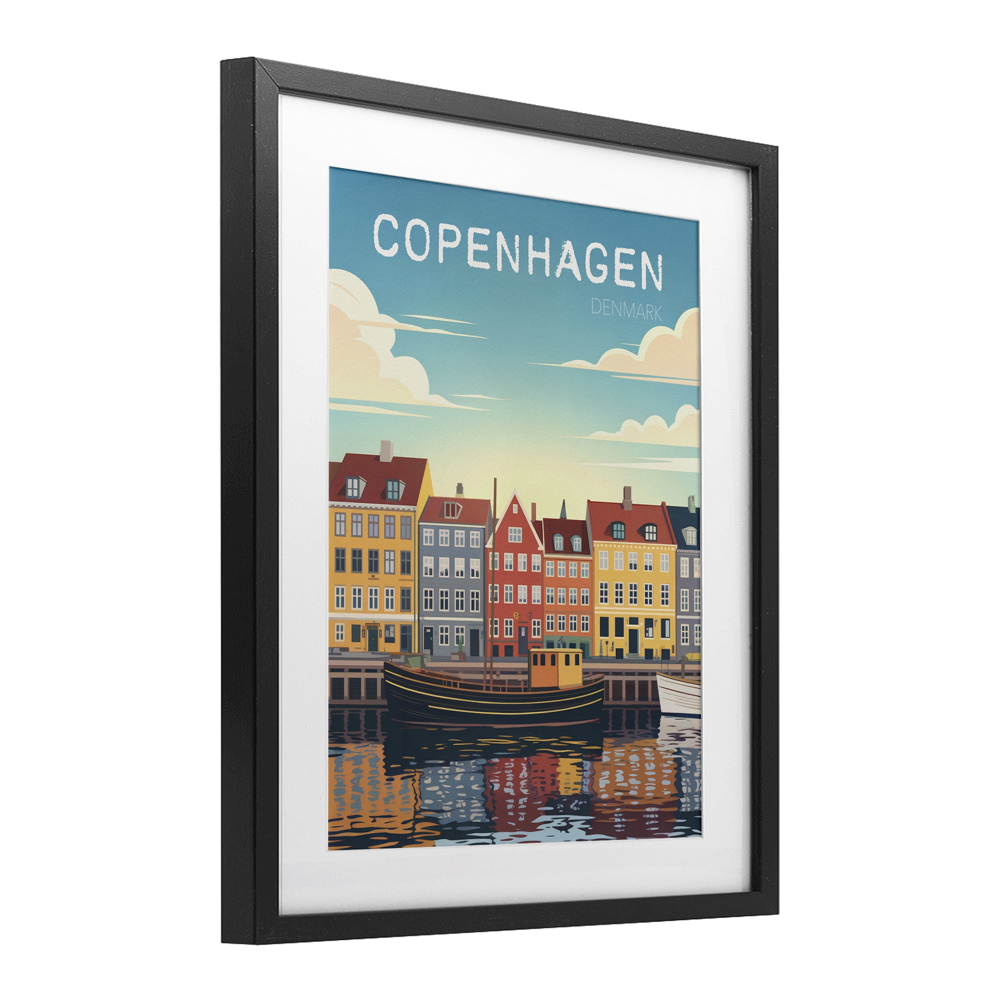 Stupell Industries Copenhagen Cityscape with River Black Framed Print Under Glass, design by Andreas Magnusson