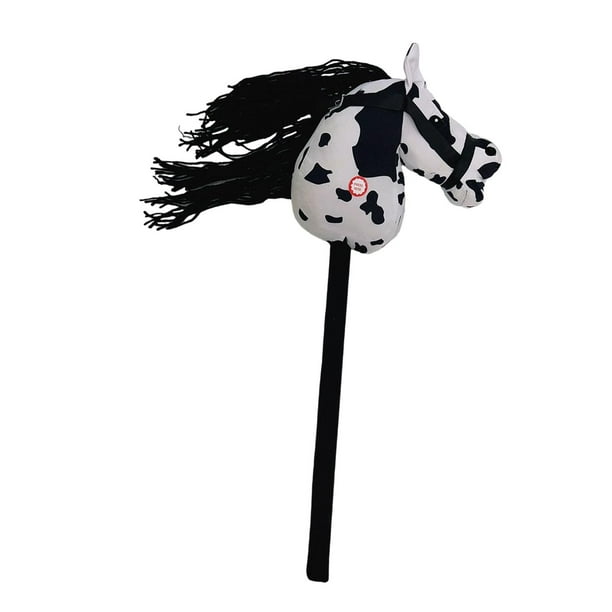 Caballito de juguete de peluche con palo, juguete para montar a caballo para niños de 3 años en adelante, regalo de Navidad En blanco y negro