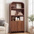 thumbnail image 2 of Weselon 70.86" Tall Arched Bookshelf with Fluted Doors, Modern Wooden Bookcase Cabinet, 5-Tier Walnut Display Shelf for Living Room Home Office, 2 of 12