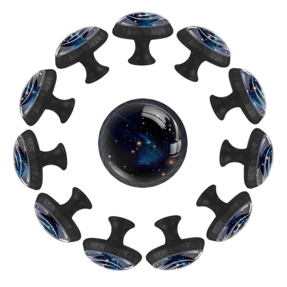 12 Pack Cupboard Knobs Crystal Clear Glass Cabinet Pulls, Round Knobs With Screws, Dresser Drawers Wardrobe Furniture Knobs Space Stars Pattern