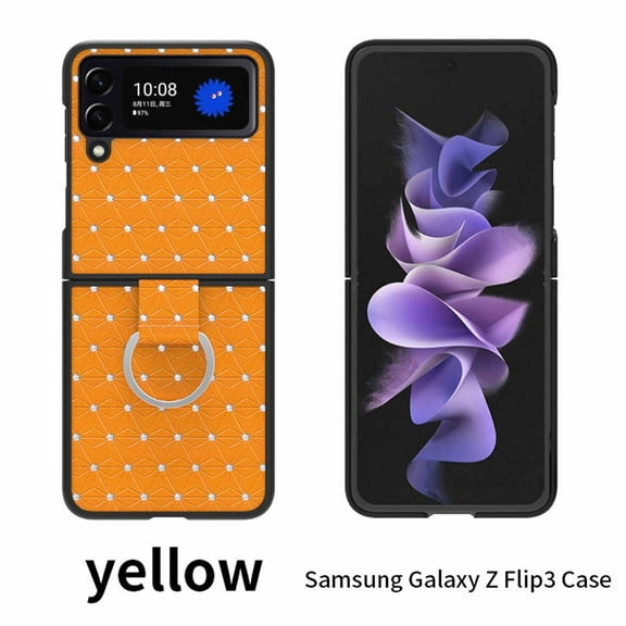 For Samsung Galaxy Z Flip 3 Case, TECH CIRCLE Slim Fit Soft TPU Bling Glitter Women Girls Shockproof Protective Cover with Ring for Samsung Z Flip 3 6.7 inch 2021,Yellow