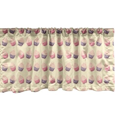 Retro Window Valance, Cupcakes with Dots in Soft Colors Romantic Pastries Repetitive Vintage Art, Curtain Valance for Kitchen Bedroom with Rod Pocket, 54" X 18", Multicolor, by Ambesonne