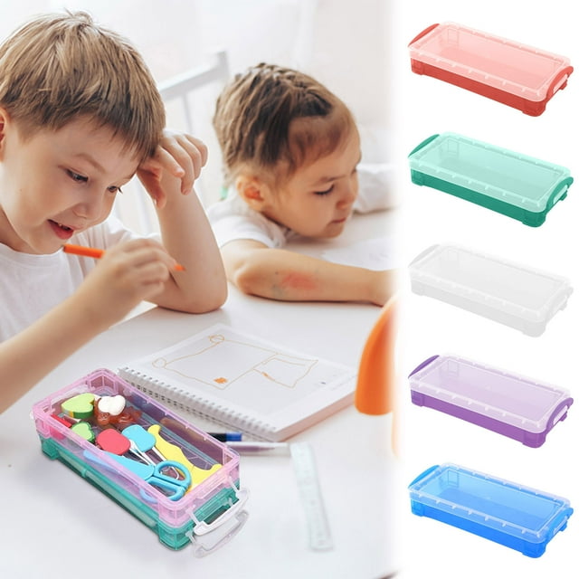 Xihbxyly Estuche Transparente para Lápices, Diseño Compacto Apilable, Tapa a Presión con Asas Seguras, Gran Capacidad, para Uso Escolar, Oficina y Hogar, 215 X 100 X 40 Mm.