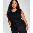 thumbnail image 2 of Now This Trendy Plus Size Ribbed Tie Waist Top Almond 3X, 2 of 8