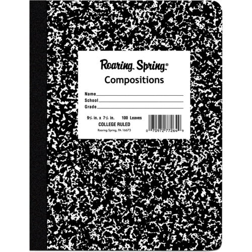 Roaring Spring College Ruled Hard Cover Composition Book, 9.75 100 Sheets - 200 Pages - Printed - Sewn/Tapebound - Both Side Ruling Surface Red Margin - 15 lb Basis Weight - 56 g/m² Grammage - 9