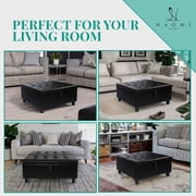 Ciara 35-Inch Air Leather Tufted Upholstered Lift-Top Ottoman Bench, Large Square Storage Coffee Table for Living Room Black