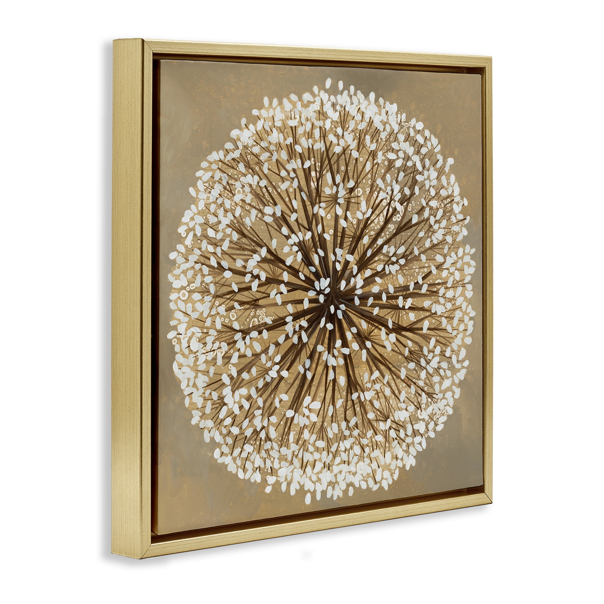 Stupell Industries Abstract Dandelion Flower Full Bloom Botanical & Floral Painting Gold Floater Framed Canvas Art Print Wall Art, 18 x 18