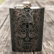 Hip Flask Plus 8oz Sugar Skull Black Hip Flask - Artistic Charm & Leak-Proof