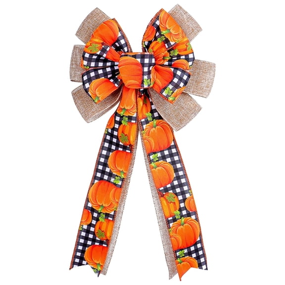 Large Fall Wreath Bows Thanksgiving Bows Pumpkin Words Buffalo Plaid Burlap Bows for Wreaths,Fall Bows Tree Topper Bows for Thanksgiving Home Indoor Outdoor Decoration Wreath Ornament Supplies