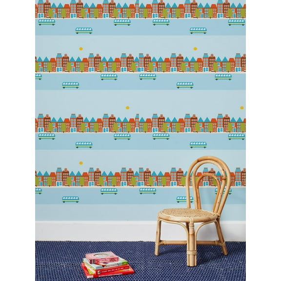 Bus Route Removable Vinyl Wallpaper by Fisher-Price - Blue