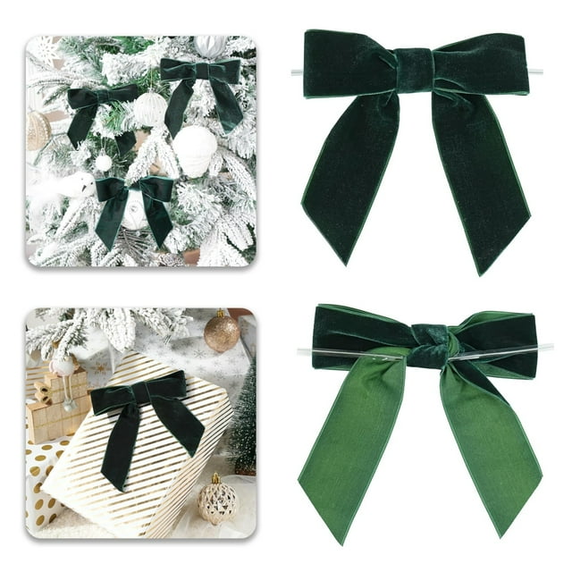 Party Decor Green Velvet Ribbon Christmas Bow 5 Inch Premade Dark Green Bows For Christmas Tree Hanging Decorations Gift Wrapping Wreaths Crafts Outdoor Indoor Home Decor Wedding Pack Of 12