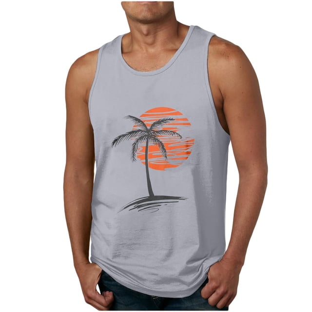 DPTALR Homme Décontracté Col Rond Sport Mise en Forme Imprimé Coucher de Soleil Débardeur Sans Manches T-Shirt
