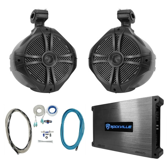 (2) Rockville RWB90B Black 8" Marine Wakeboard Swivel Tower Speakers Amplifier