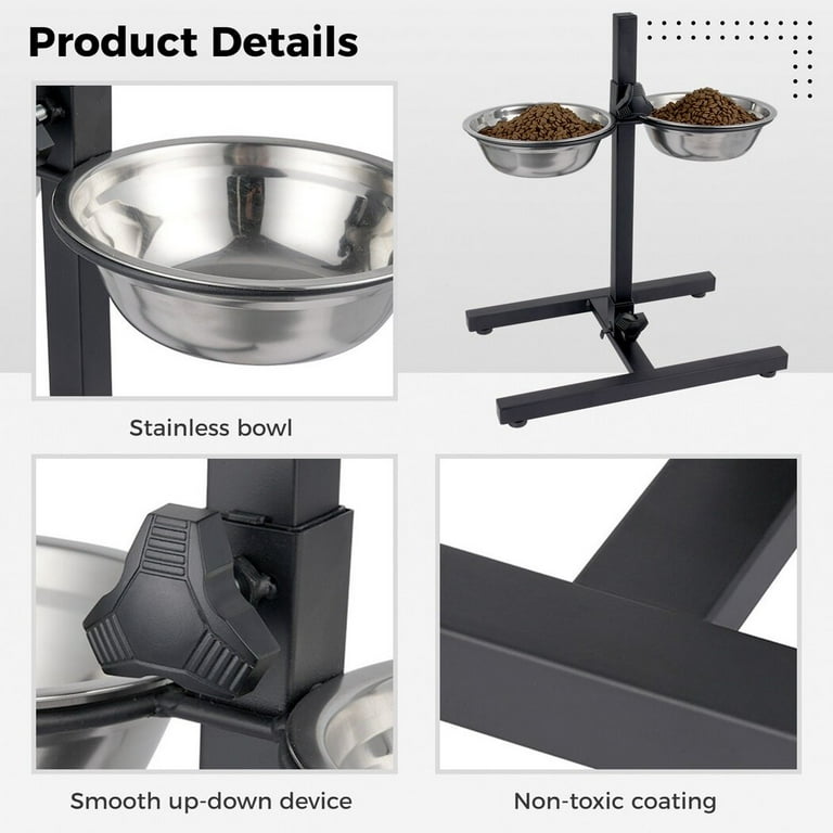 Elevated Dog Feeder Adjustable Pet Food Water Bowls Stainless
