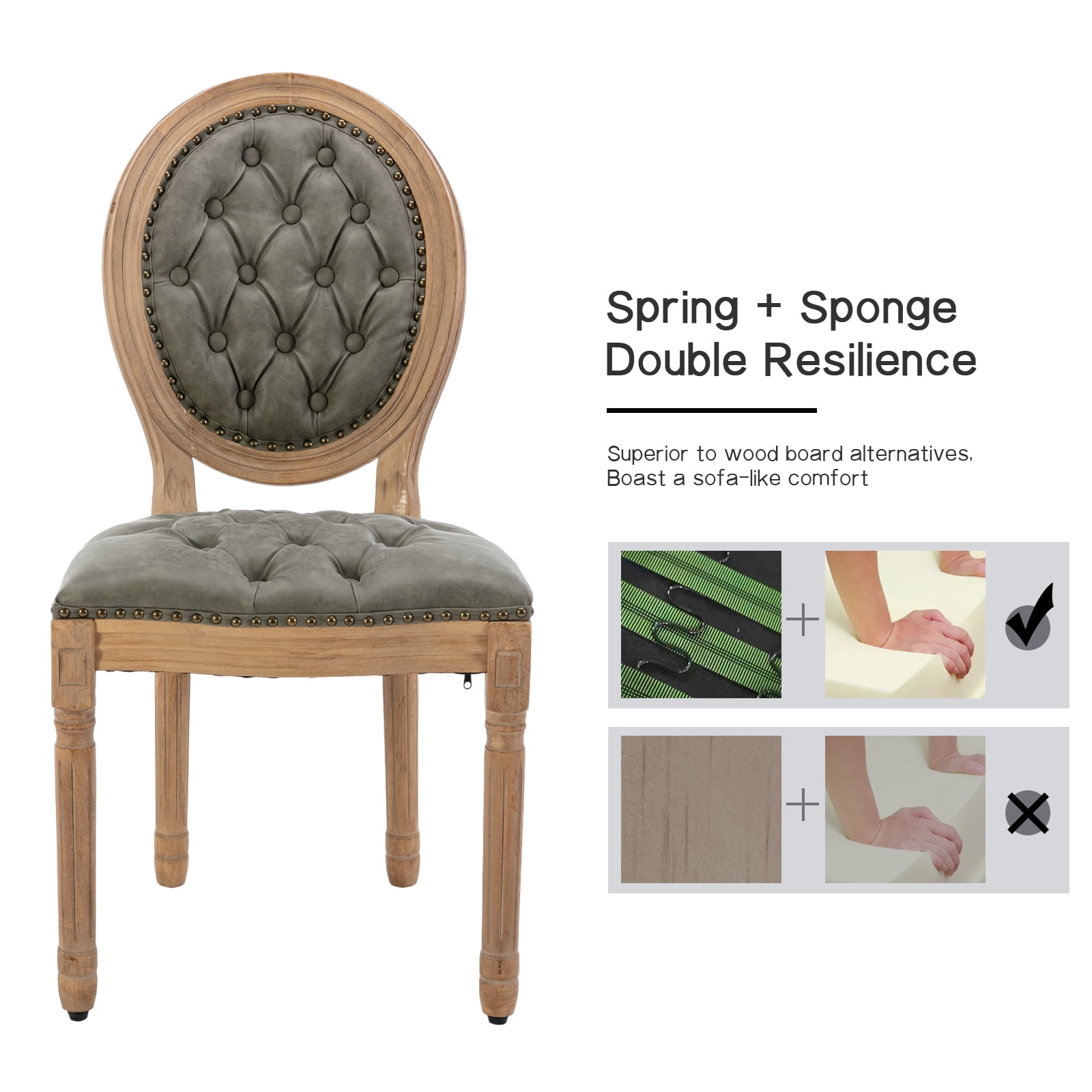 ODUSE-DAILY French Country Dining Chairs Set of 8, Olive Kitchen & Dining Room Chairs, Faux Leather Kitchen Chairs, Tufted Upholstered, Wood Legs, Sillas De Comedor (PU, Pine Green, 8Pcs)