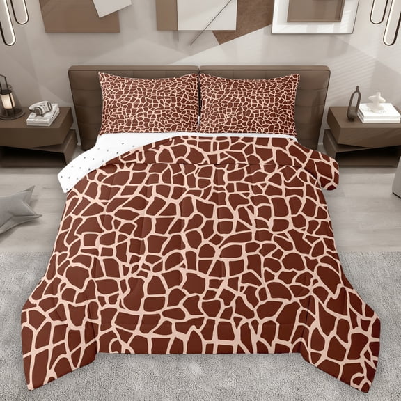 Homewish Fashion Giraffe Print Bedding Comforter Set, Brown Abstract Ombre Twin Comforter Sets, Teens Adult Women Reversible Bedding Set, Lightweight Room Decor, 2pcs