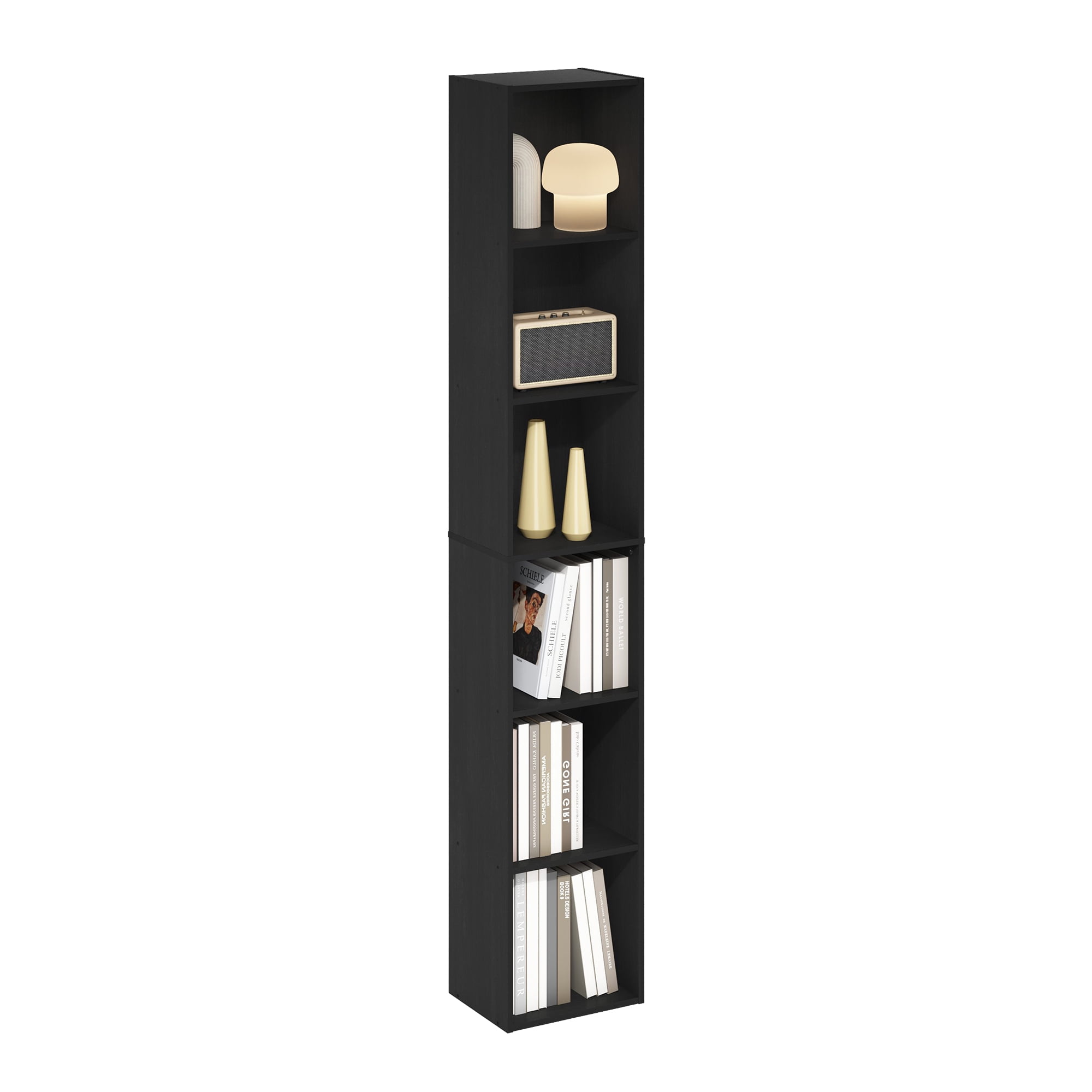 Furinno PASIR Book Shelf, 6-Tier Bookcase, Bookshelf, Open Storage Shelf, 9.4 x 12 x 71 Inches, for Home Office, Living Room, Darkwood