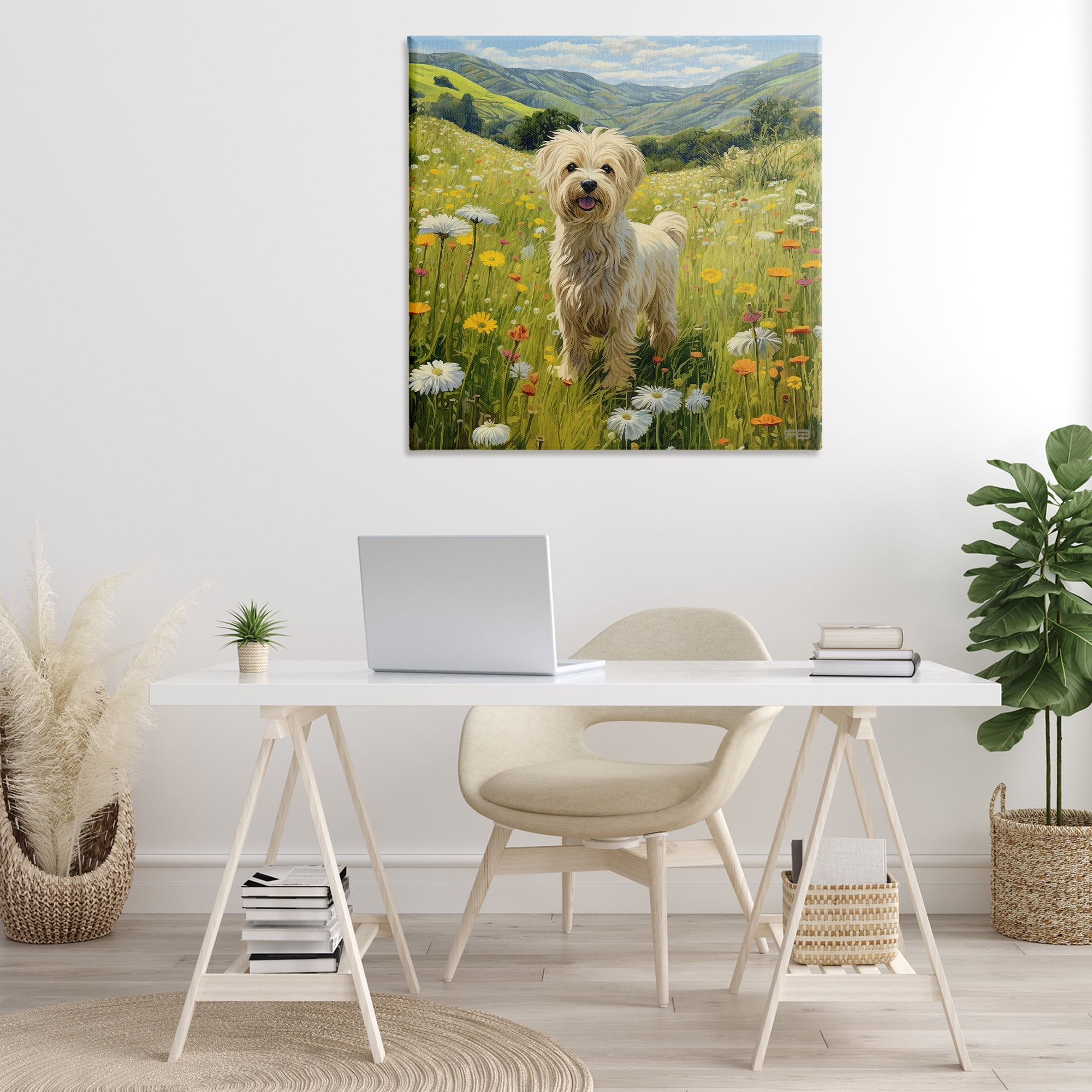 Stupell Industries Terrier Dog Rural Meadow Landscape Painting Gallery Wrapped Canvas Art Print Wall Art, 36 x 36