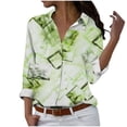 thumbnail image 1 of Camisetas de Mujer Casual, Manga Larga Impresa Solapa Botón Arriba Blusa, Ajuste Regular Poliéster Superior, 1 of 5