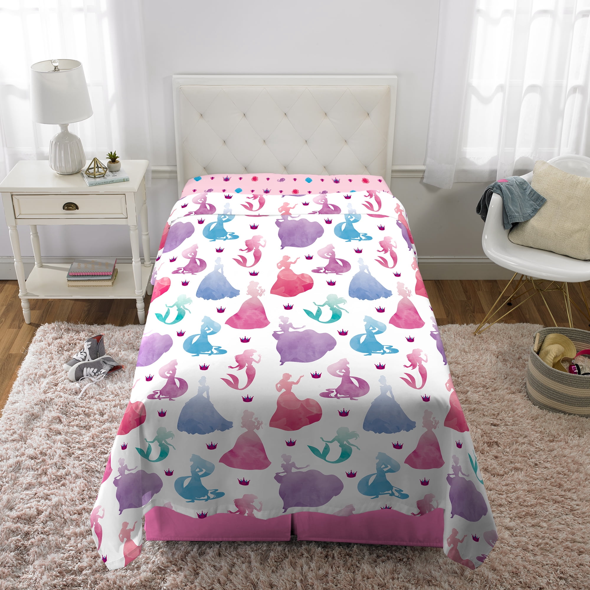Disney Princess Kids Twin Sheet Set, Pink and Purple