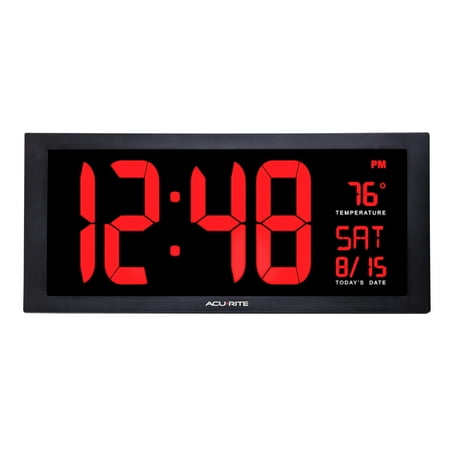 AcuRite 75100MA1 Oversized Red LED Clock with Indoor Temperature, Date and Fold-Out Stand, 18 Inch